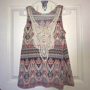 Tribal Aztec Print With Lace Tank Top